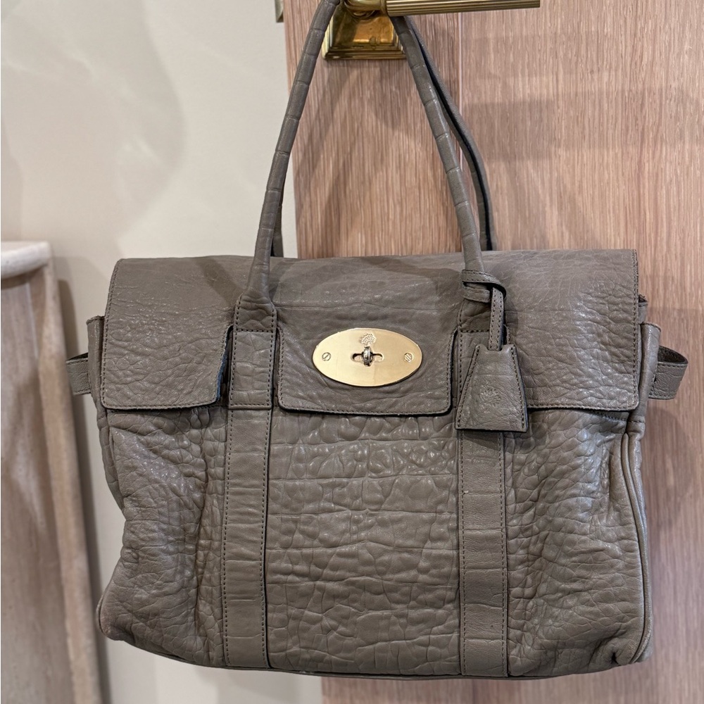 Mulberry Bayswater Sachel -Pebbled Taupe Croc Napa with Suede Lining